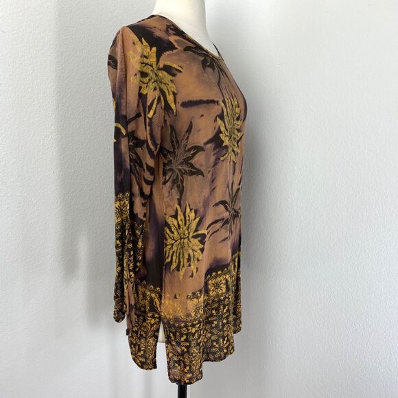 Putri Diana Batik Brown Tunic Blouse Top Med Long Sleeves Boho Whimsy Fairy Goth - Picture 9 of 10